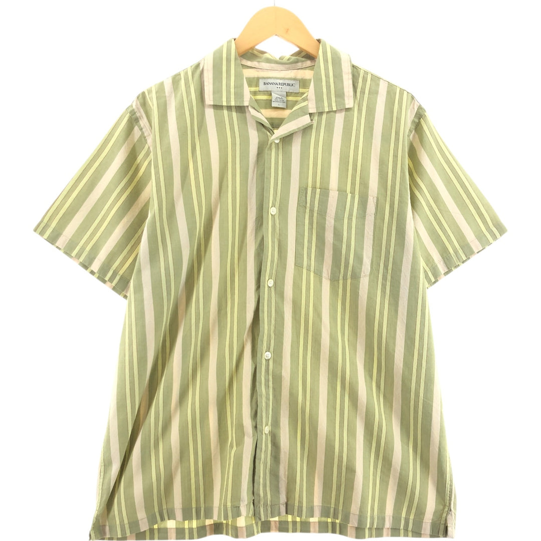 00'S Banana Republic Multi-stripe short sleeve open collar cotton shirt, men's size L cotton Khaki type Vintage Second Hand