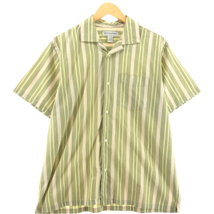 00'S Banana Republic Multi-stripe short sleeve open collar cotton shirt, men's size L cotton Khaki type Vintage Second Hand