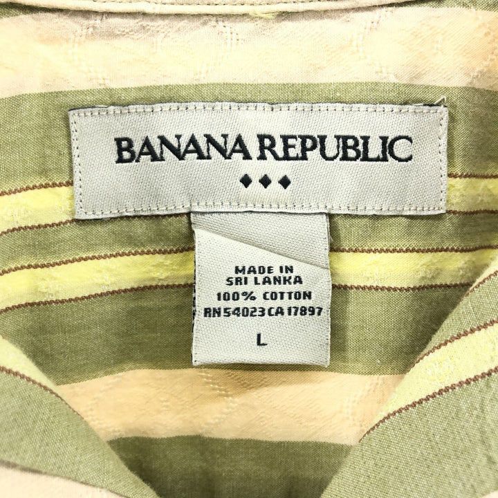 00'S Banana Republic Multi-stripe short sleeve open collar cotton shirt, men's size L cotton Khaki type Vintage Second Hand