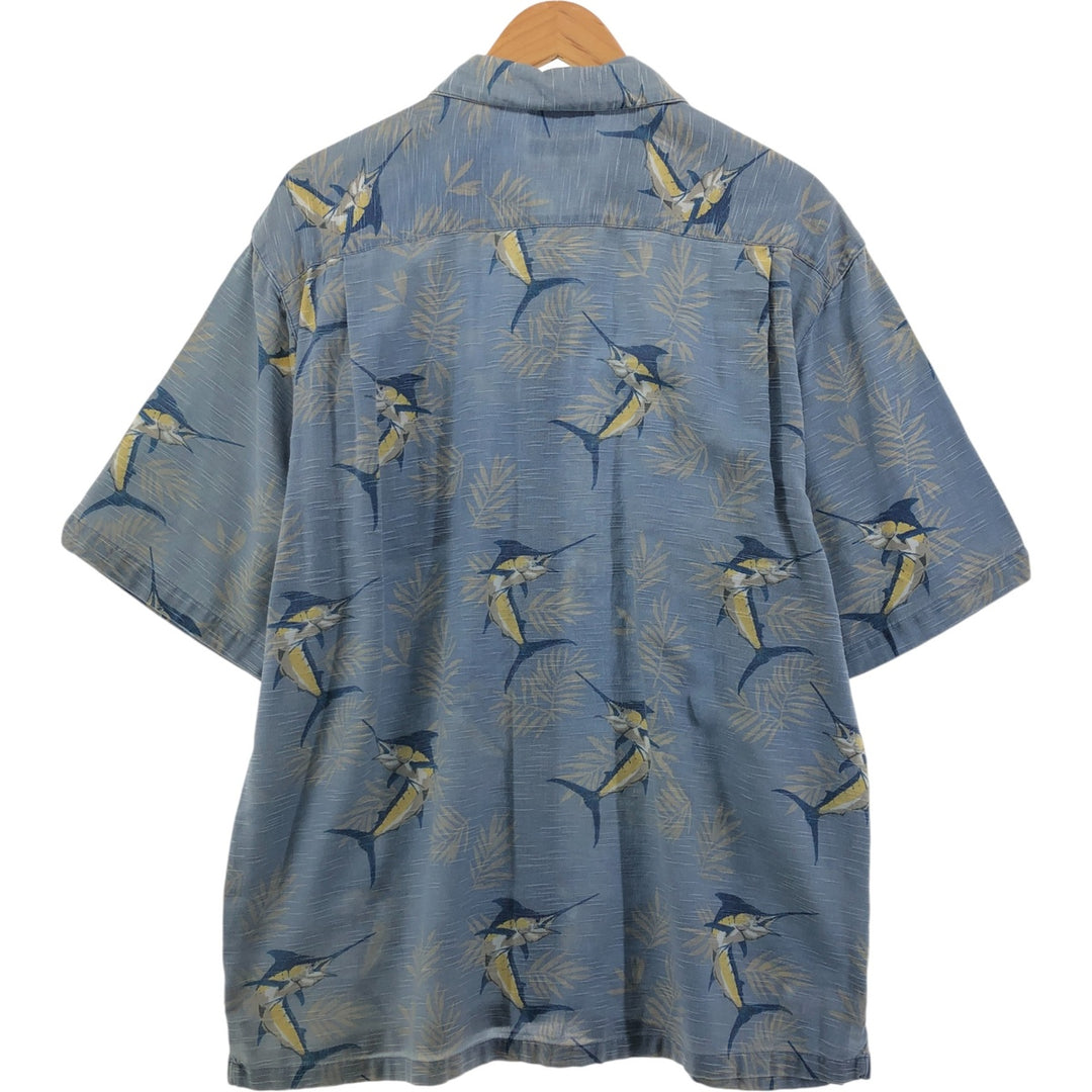 90s~00'S Columbia All-over Fish Pattern Box Shirt, Short Sleeve Cotton Shirt, Men's XS Size cotton Blue type light blue Vintage Second Hand