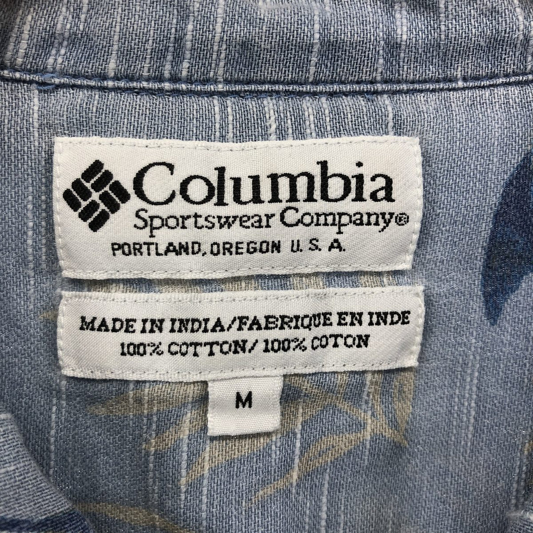 90s~00'S Columbia All-over Fish Pattern Box Shirt, Short Sleeve Cotton Shirt, Men's XS Size cotton Blue type light blue Vintage Second Hand