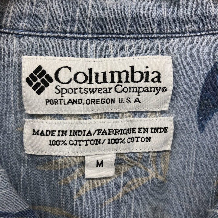90s~00'S Columbia All-over Fish Pattern Box Shirt, Short Sleeve Cotton Shirt, Men's XS Size cotton Blue type light blue Vintage Second Hand