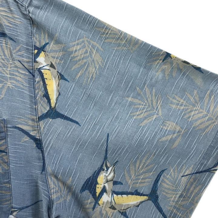 90s~00'S Columbia All-over Fish Pattern Box Shirt, Short Sleeve Cotton Shirt, Men's XS Size cotton Blue type light blue Vintage Second Hand