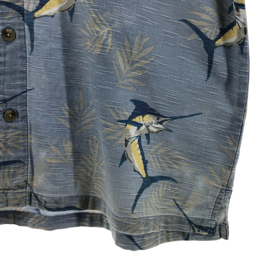 90s~00'S Columbia All-over Fish Pattern Box Shirt, Short Sleeve Cotton Shirt, Men's XS Size cotton Blue type light blue Vintage Second Hand