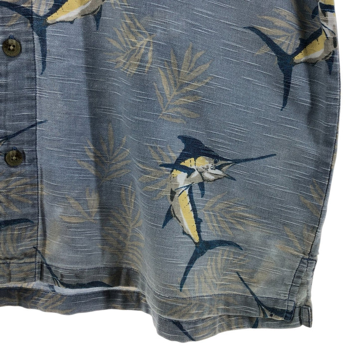 90s~00'S Columbia All-over Fish Pattern Box Shirt, Short Sleeve Cotton Shirt, Men's XS Size cotton Blue type light blue Vintage Second Hand