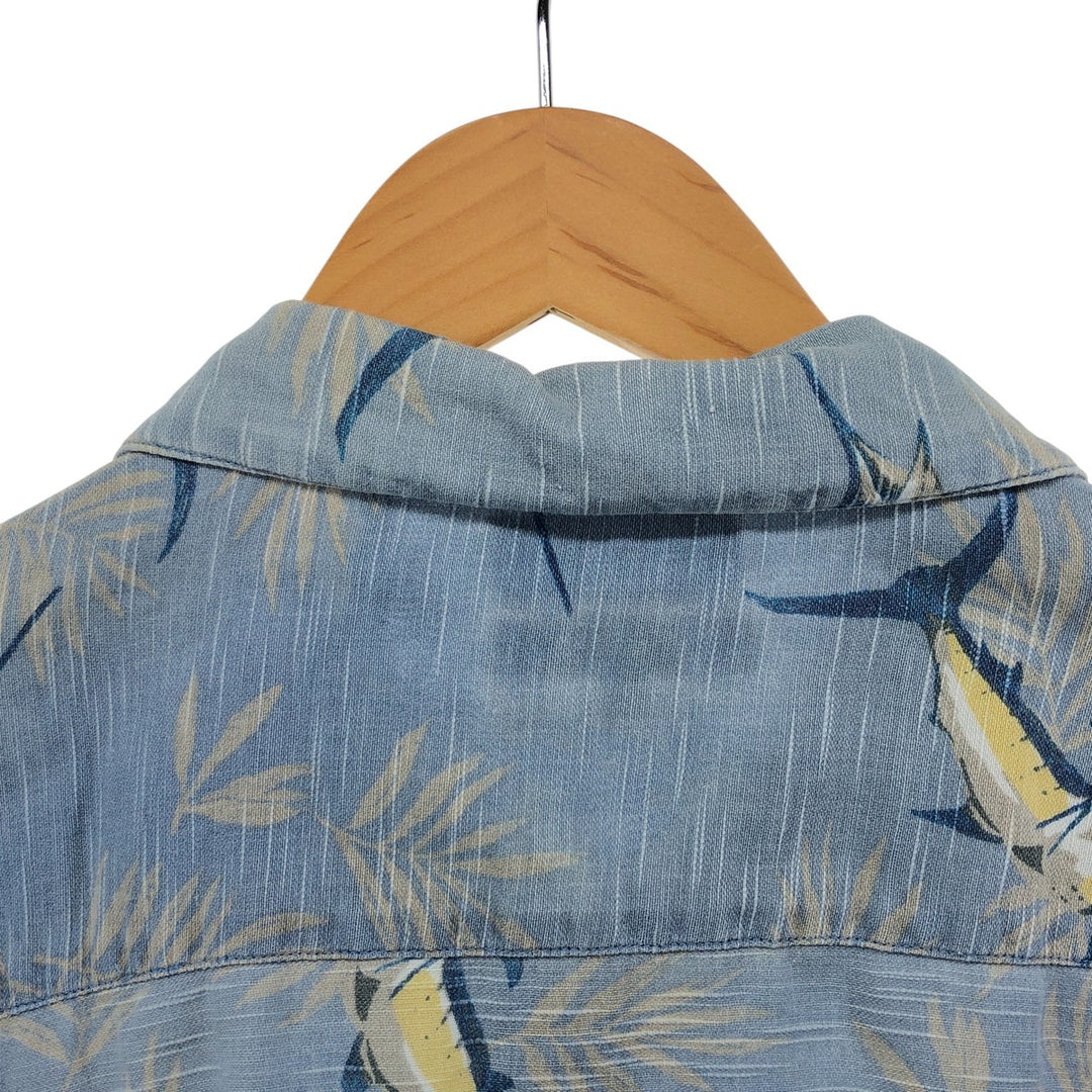 90s~00'S Columbia All-over Fish Pattern Box Shirt, Short Sleeve Cotton Shirt, Men's XS Size cotton Blue type light blue Vintage Second Hand