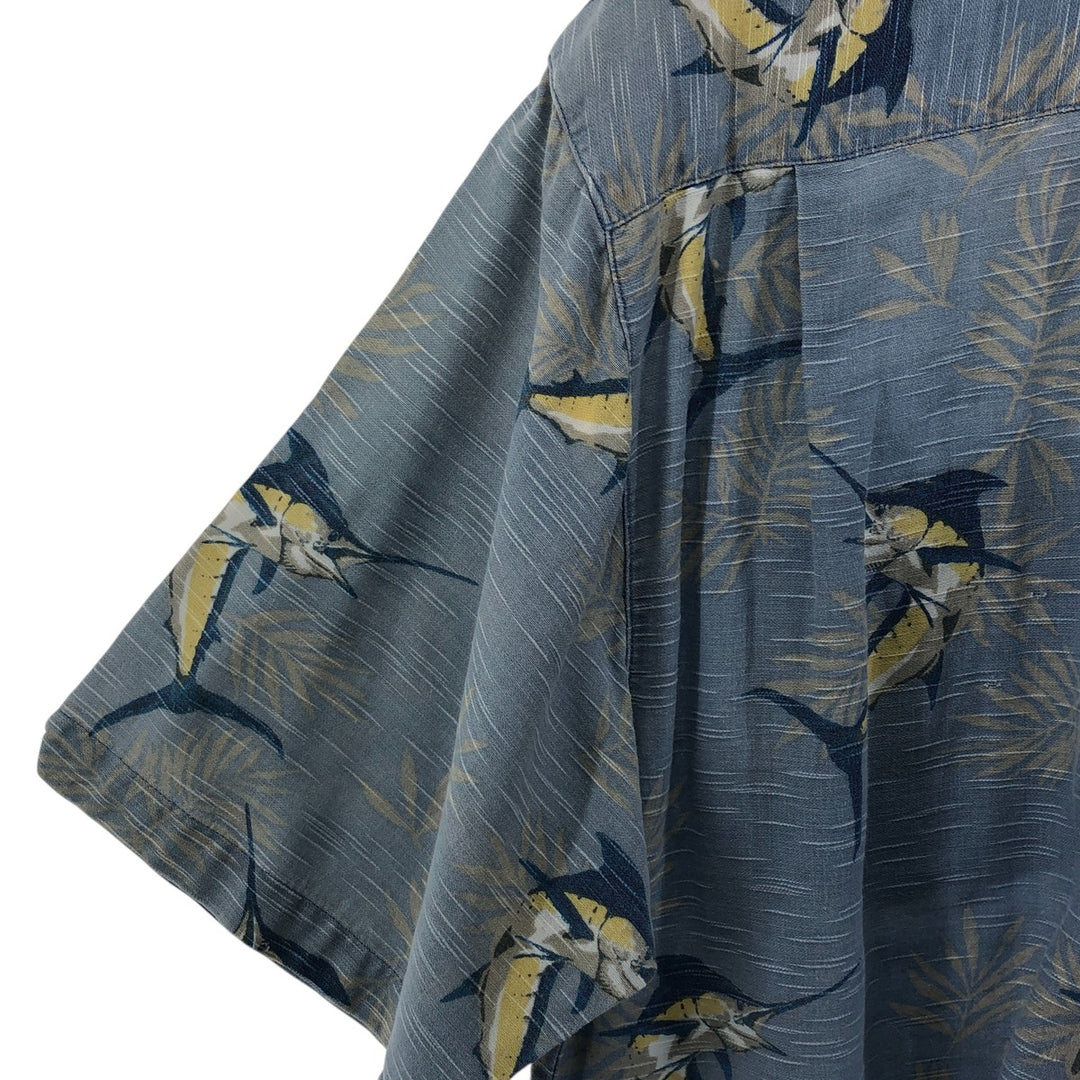 90s~00'S Columbia All-over Fish Pattern Box Shirt, Short Sleeve Cotton Shirt, Men's XS Size cotton Blue type light blue Vintage Second Hand