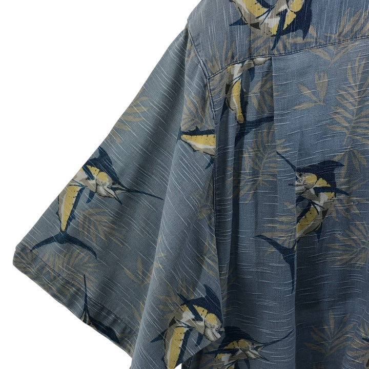 90s~00'S Columbia All-over Fish Pattern Box Shirt, Short Sleeve Cotton Shirt, Men's XS Size cotton Blue type light blue Vintage Second Hand