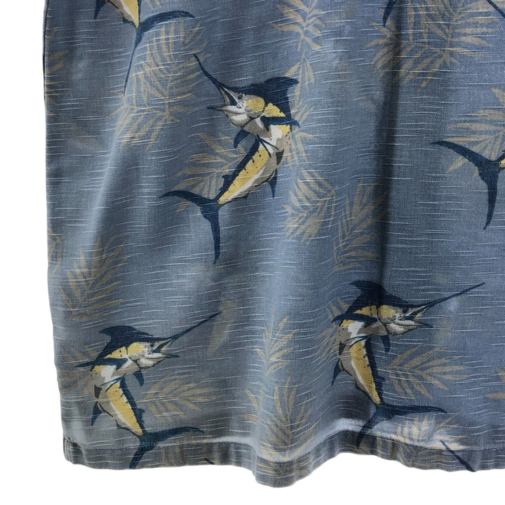 90s~00'S Columbia All-over Fish Pattern Box Shirt, Short Sleeve Cotton Shirt, Men's XS Size cotton Blue type light blue Vintage Second Hand