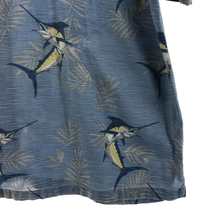 90s~00'S Columbia All-over Fish Pattern Box Shirt, Short Sleeve Cotton Shirt, Men's XS Size cotton Blue type light blue Vintage Second Hand