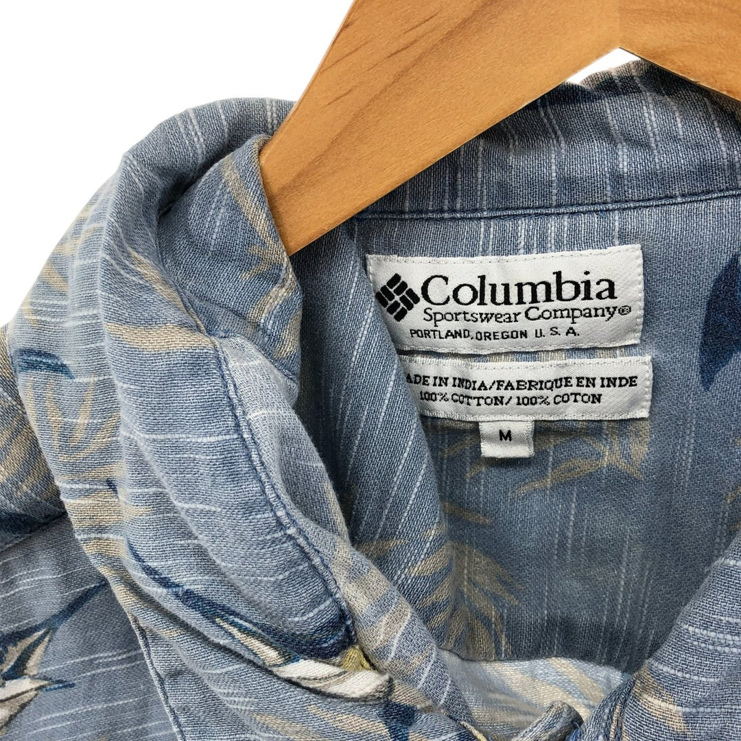 90s~00'S Columbia All-over Fish Pattern Box Shirt, Short Sleeve Cotton Shirt, Men's XS Size cotton Blue type light blue Vintage Second Hand