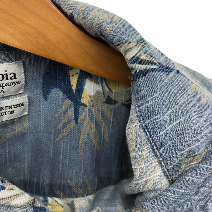 90s~00'S Columbia All-over Fish Pattern Box Shirt, Short Sleeve Cotton Shirt, Men's XS Size cotton Blue type light blue Vintage Second Hand