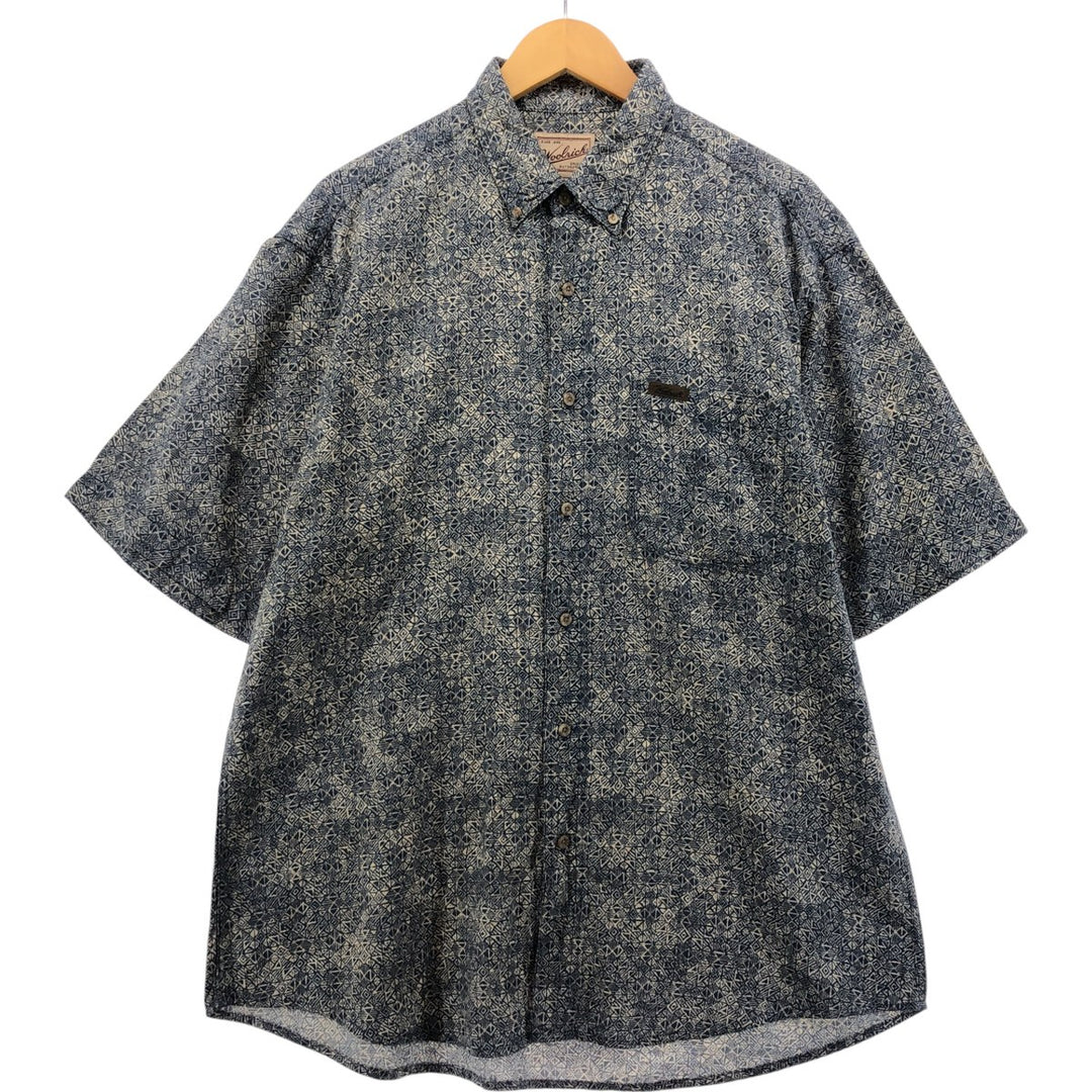 ~00'S WOOLRICH All-over print short-sleeve cotton shirt, men's size L cotton navy blue type Vintage Second Hand