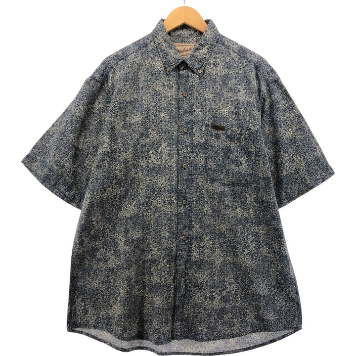 ~00'S WOOLRICH All-over print short-sleeve cotton shirt, men's size L cotton navy blue type Vintage Second Hand