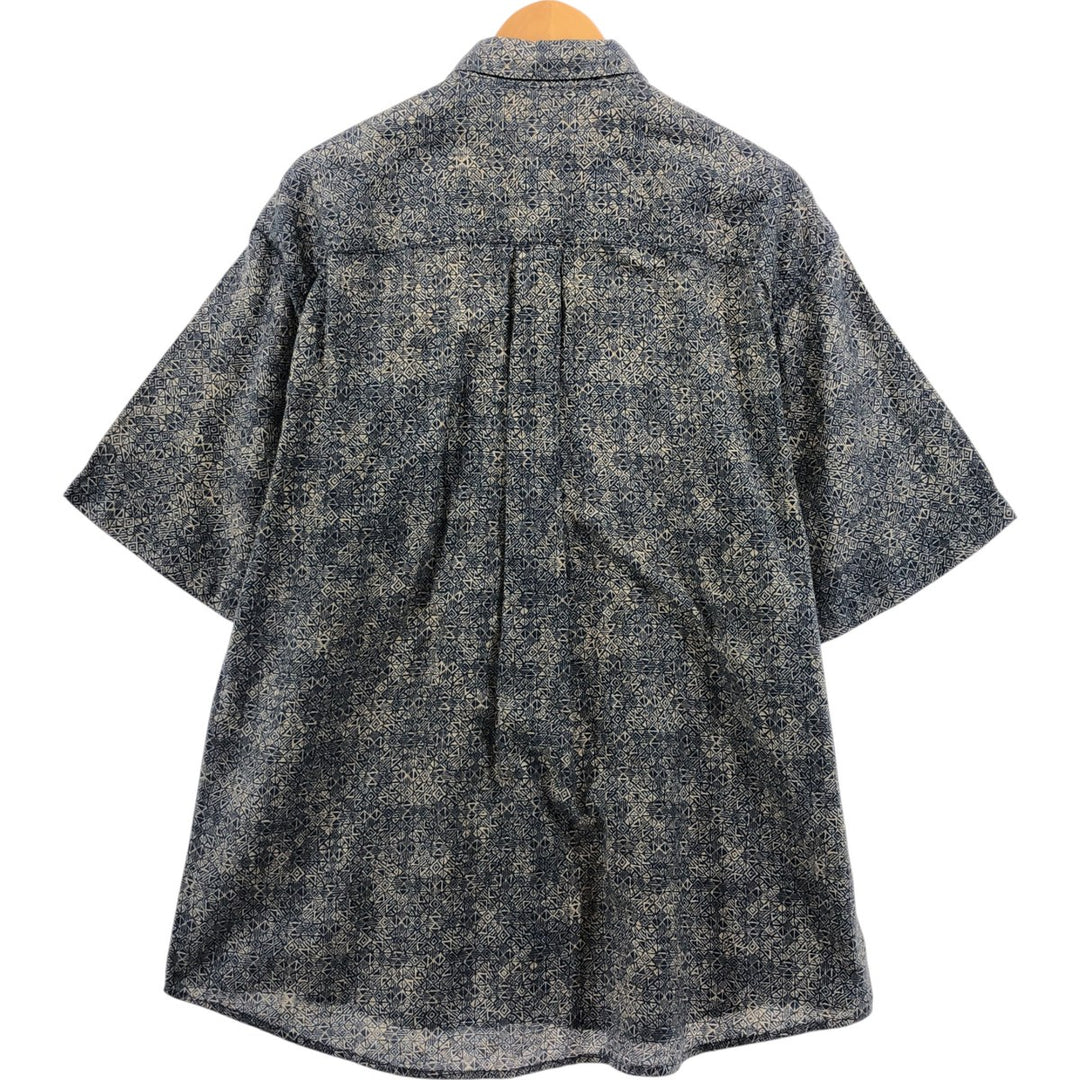 ~00'S WOOLRICH All-over print short-sleeve cotton shirt, men's size L cotton navy blue type Vintage Second Hand