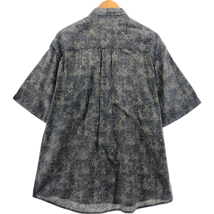 ~00'S WOOLRICH All-over print short-sleeve cotton shirt, men's size L cotton navy blue type Vintage Second Hand