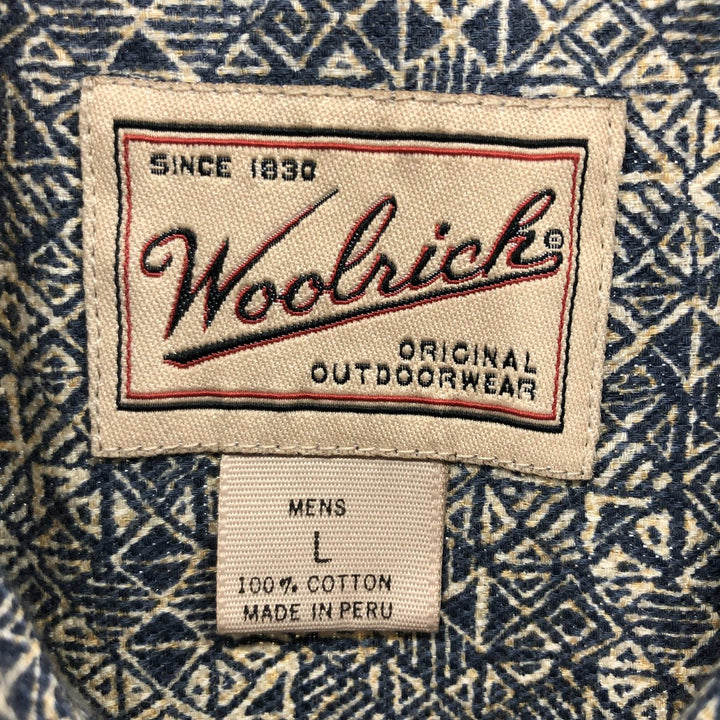 ~00'S WOOLRICH All-over print short-sleeve cotton shirt, men's size L cotton navy blue type Vintage Second Hand