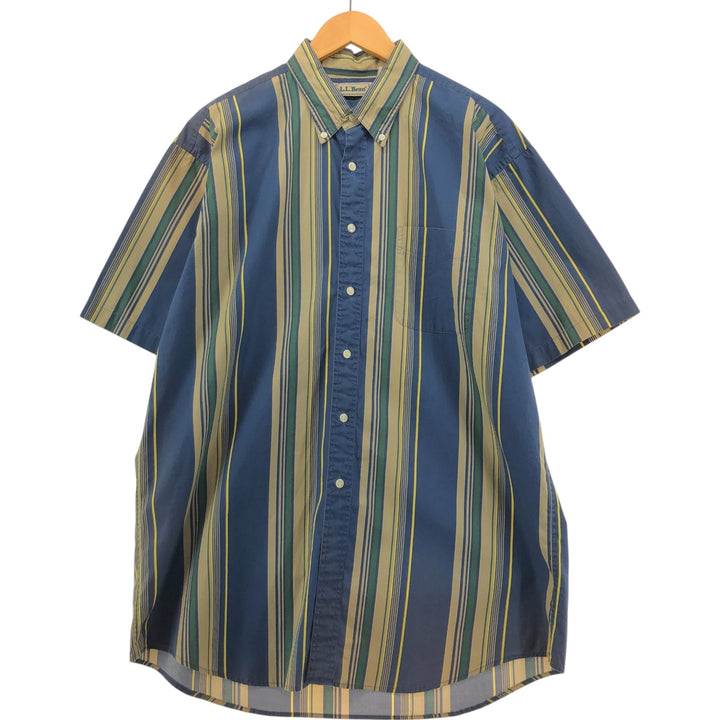 90'S LLBean Short Sleeve Cotton Striped Shirt, Men's Size L, Vintage cotton green type Vintage Second Hand