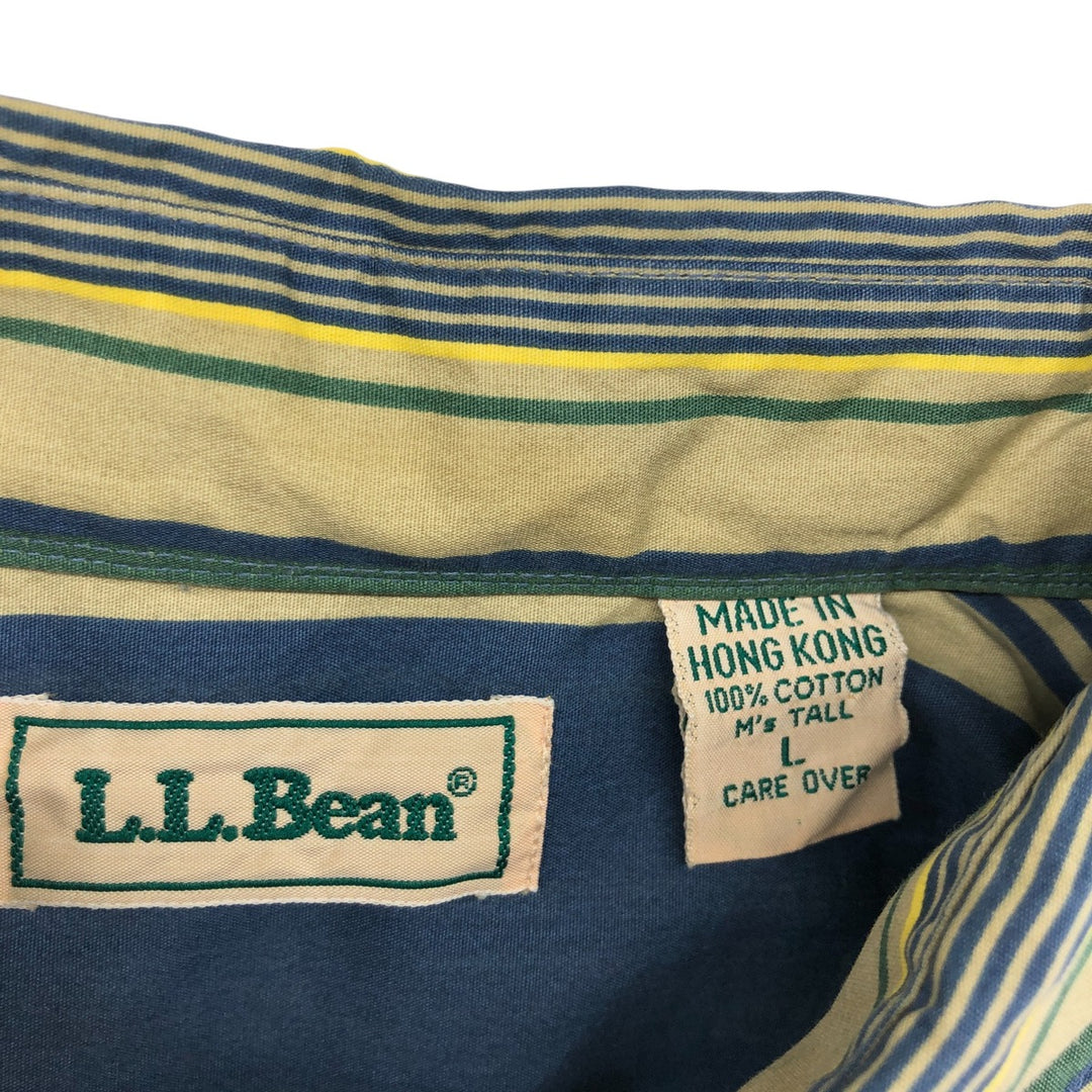 90'S LLBean Short Sleeve Cotton Striped Shirt, Men's Size L, Vintage cotton green type Vintage Second Hand