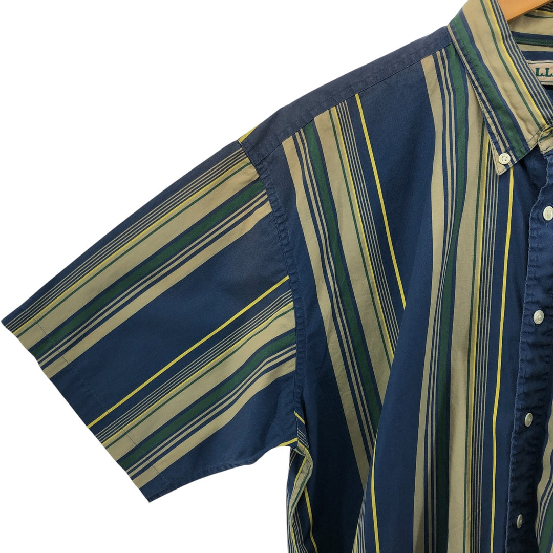 90'S LLBean Short Sleeve Cotton Striped Shirt, Men's Size L, Vintage cotton green type Vintage Second Hand