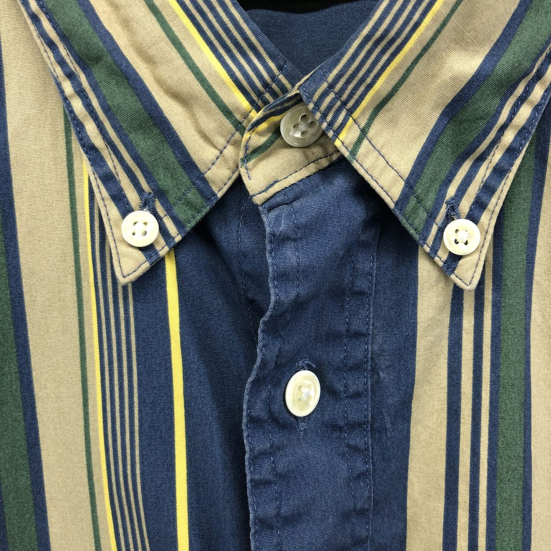 90'S LLBean Short Sleeve Cotton Striped Shirt, Men's Size L, Vintage cotton green type Vintage Second Hand