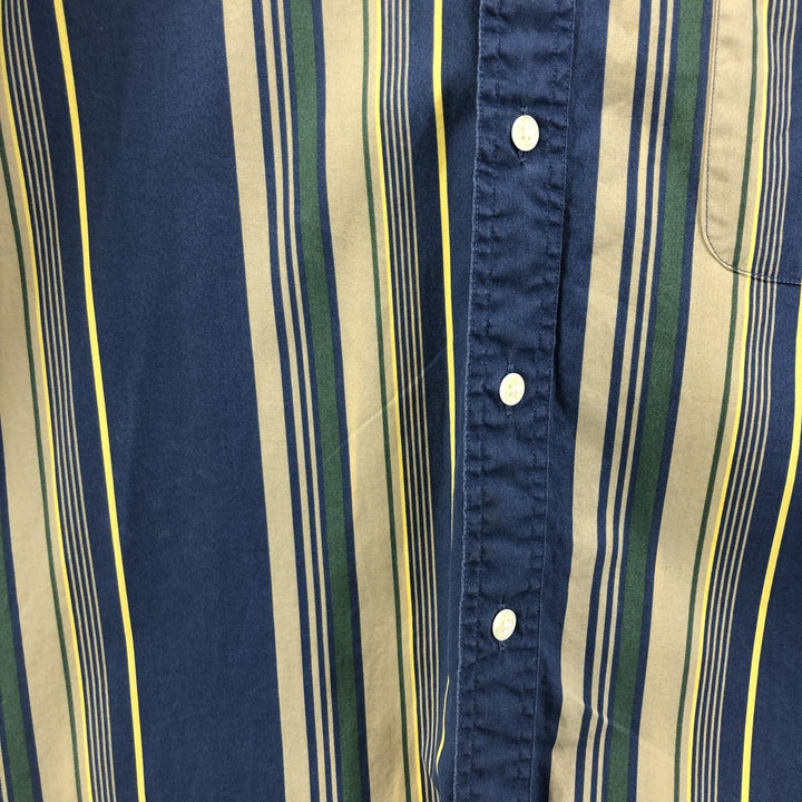 90'S LLBean Short Sleeve Cotton Striped Shirt, Men's Size L, Vintage cotton green type Vintage Second Hand