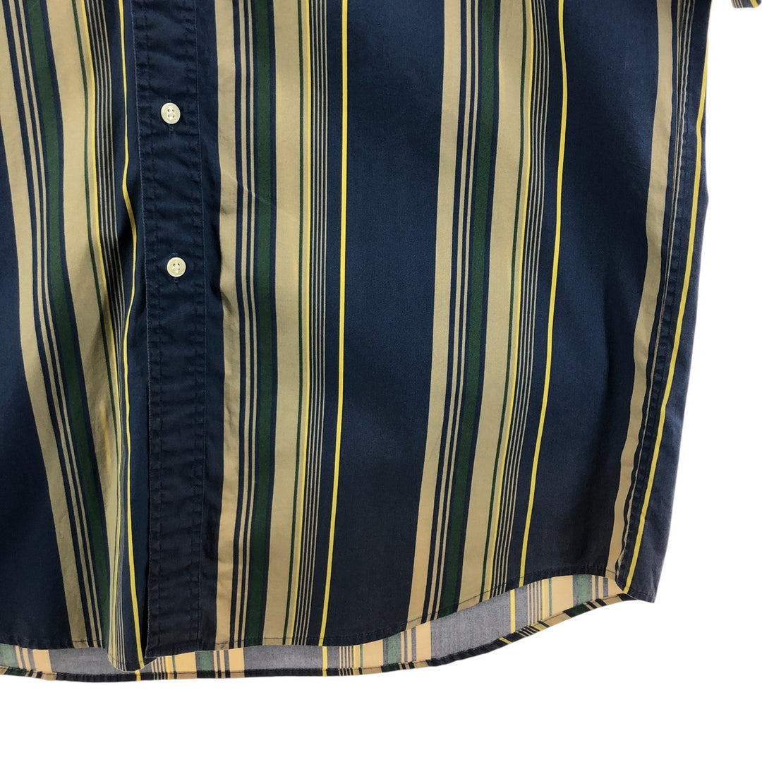 90'S LLBean Short Sleeve Cotton Striped Shirt, Men's Size L, Vintage cotton green type Vintage Second Hand