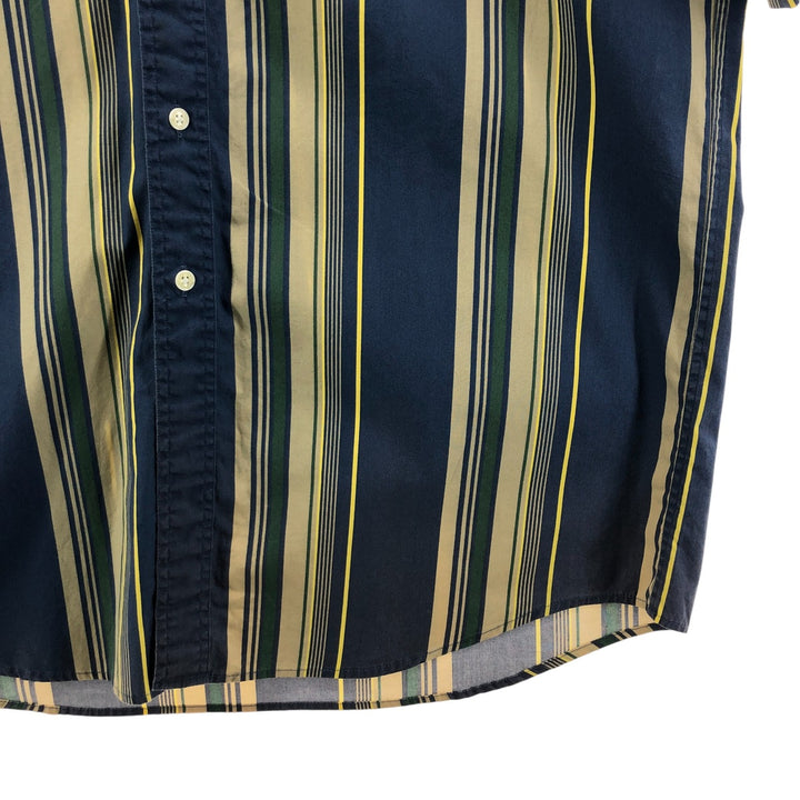 90'S LLBean Short Sleeve Cotton Striped Shirt, Men's Size L, Vintage cotton green type Vintage Second Hand