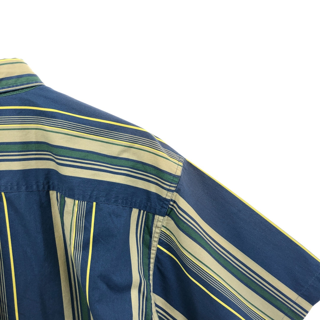 90'S LLBean Short Sleeve Cotton Striped Shirt, Men's Size L, Vintage cotton green type Vintage Second Hand
