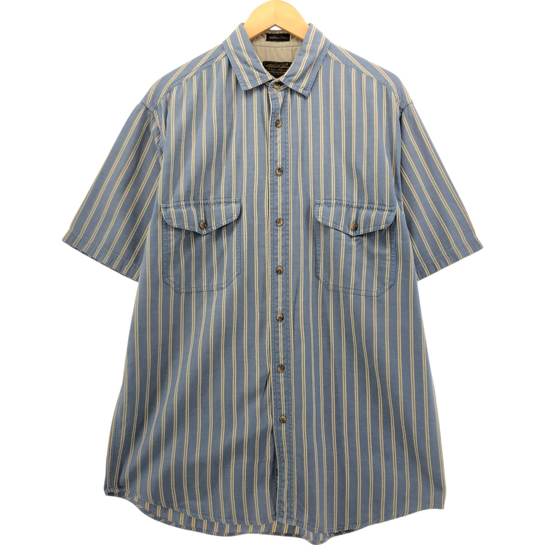 80s-90'S Eddie Bauer Short Sleeve Cotton Striped Shirt Men's L Size Vintage cotton gray type Vintage Second Hand