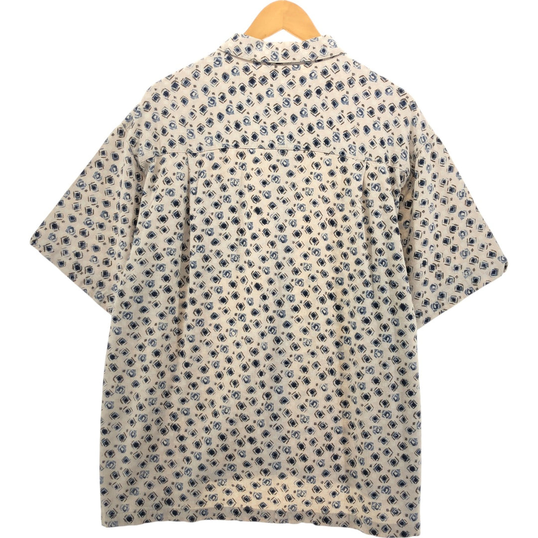 90'S Columbia all-over print short-sleeve rayon shirt, made in Sri Lanka, size L, men's size L, vintage Viscose rayon pale white type Vintage Second Hand