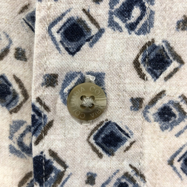 90'S Columbia all-over print short-sleeve rayon shirt, made in Sri Lanka, size L, men's size L, vintage Viscose rayon pale white type Vintage Second Hand