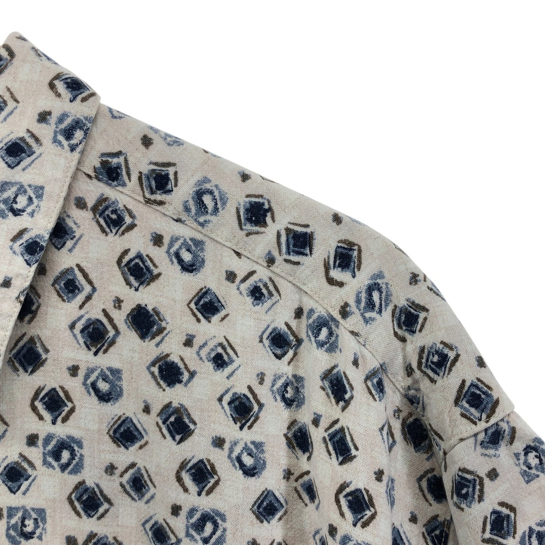 90'S Columbia all-over print short-sleeve rayon shirt, made in Sri Lanka, size L, men's size L, vintage Viscose rayon pale white type Vintage Second Hand