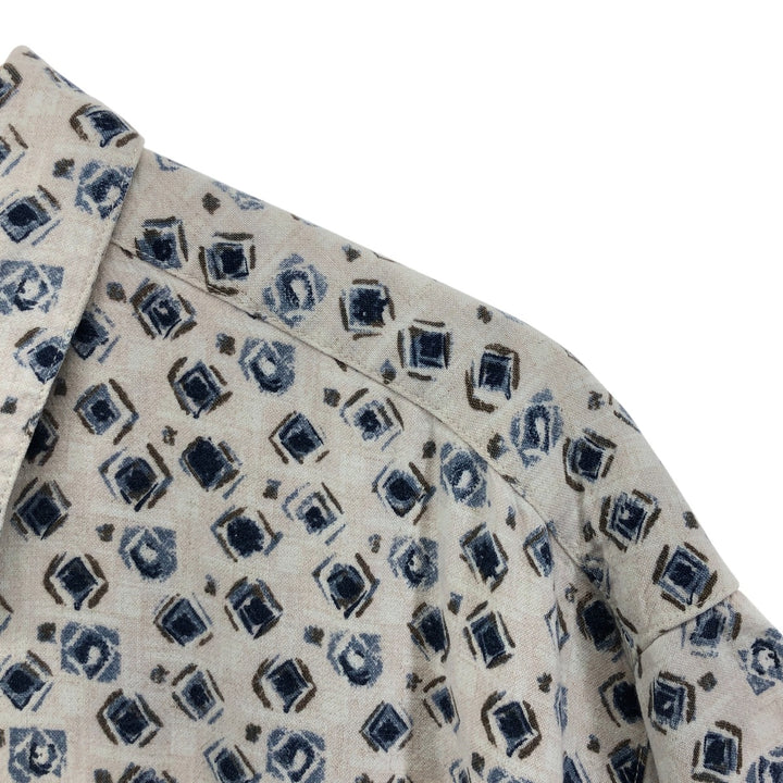 90'S Columbia all-over print short-sleeve rayon shirt, made in Sri Lanka, size L, men's size L, vintage Viscose rayon pale white type Vintage Second Hand