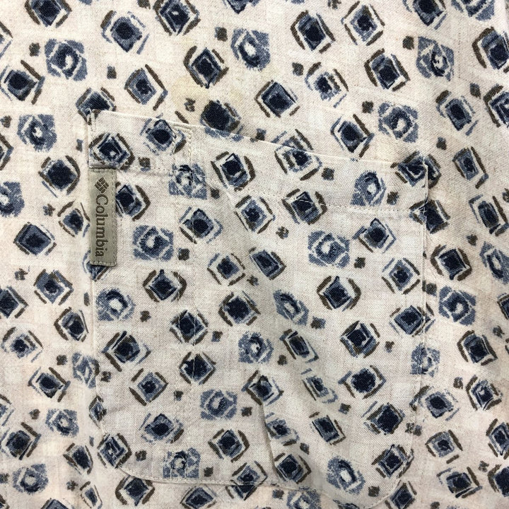 90'S Columbia all-over print short-sleeve rayon shirt, made in Sri Lanka, size L, men's size L, vintage Viscose rayon pale white type Vintage Second Hand