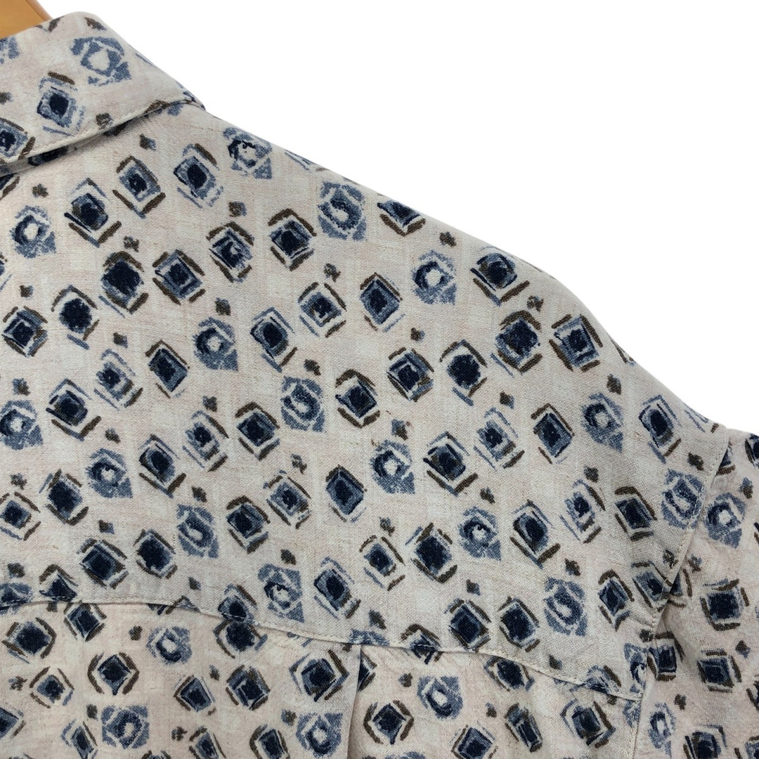 90'S Columbia all-over print short-sleeve rayon shirt, made in Sri Lanka, size L, men's size L, vintage Viscose rayon pale white type Vintage Second Hand