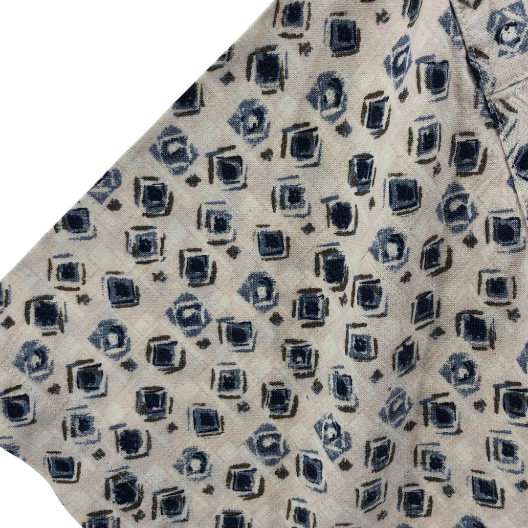 90'S Columbia all-over print short-sleeve rayon shirt, made in Sri Lanka, size L, men's size L, vintage Viscose rayon pale white type Vintage Second Hand