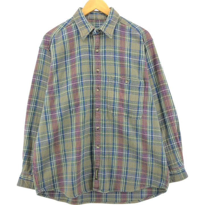90'S Vintage Timberland Long Sleeve Heavy Flannel Check Shirt, Men's Medium cotton green type yellow green Vintage Second Hand