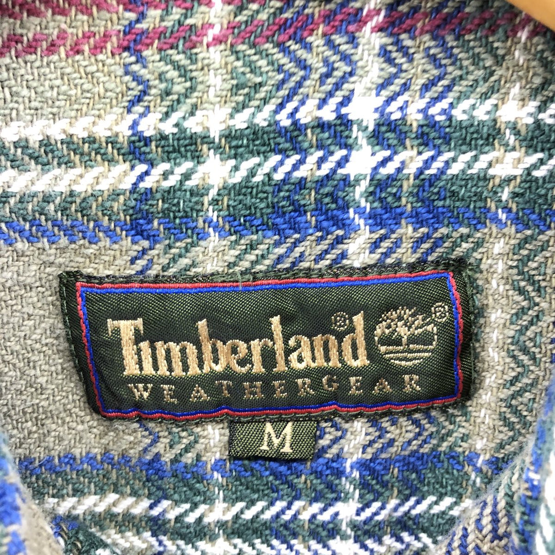 90'S Vintage Timberland Long Sleeve Heavy Flannel Check Shirt, Men's Medium cotton green type yellow green Vintage Second Hand