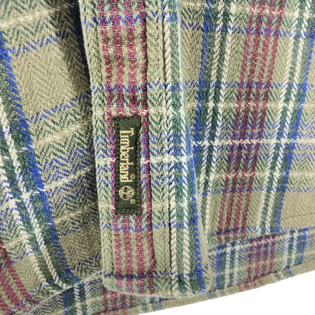 90'S Vintage Timberland Long Sleeve Heavy Flannel Check Shirt, Men's Medium cotton green type yellow green Vintage Second Hand