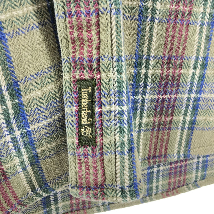 90'S Vintage Timberland Long Sleeve Heavy Flannel Check Shirt, Men's Medium cotton green type yellow green Vintage Second Hand