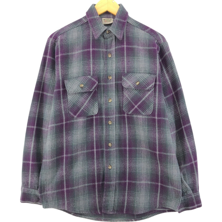 90'S Five Brother Long Sleeve Flannel Check Shirt Men's M Size Vintage unclear purple type Vintage Second Hand