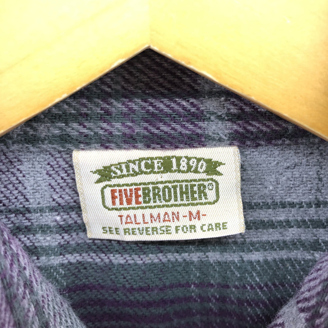 90'S Five Brother Long Sleeve Flannel Check Shirt Men's M Size Vintage unclear purple type Vintage Second Hand