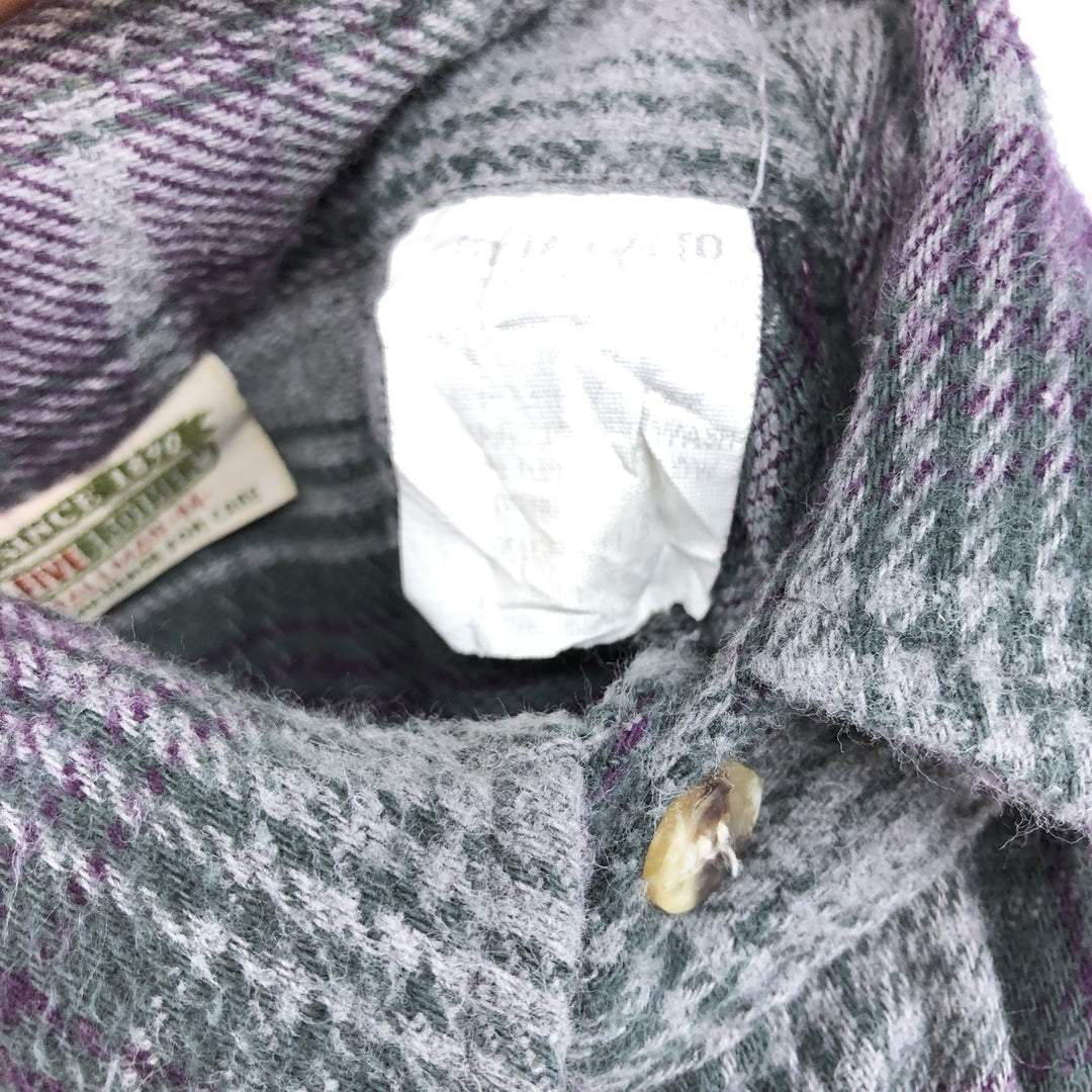 90'S Five Brother Long Sleeve Flannel Check Shirt Men's M Size Vintage unclear purple type Vintage Second Hand
