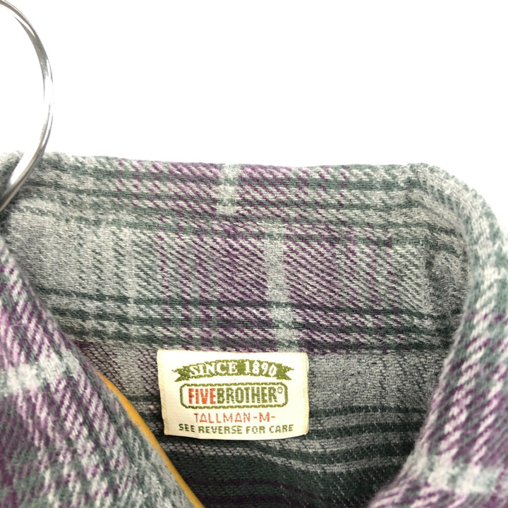 90'S Five Brother Long Sleeve Flannel Check Shirt Men's M Size Vintage unclear purple type Vintage Second Hand