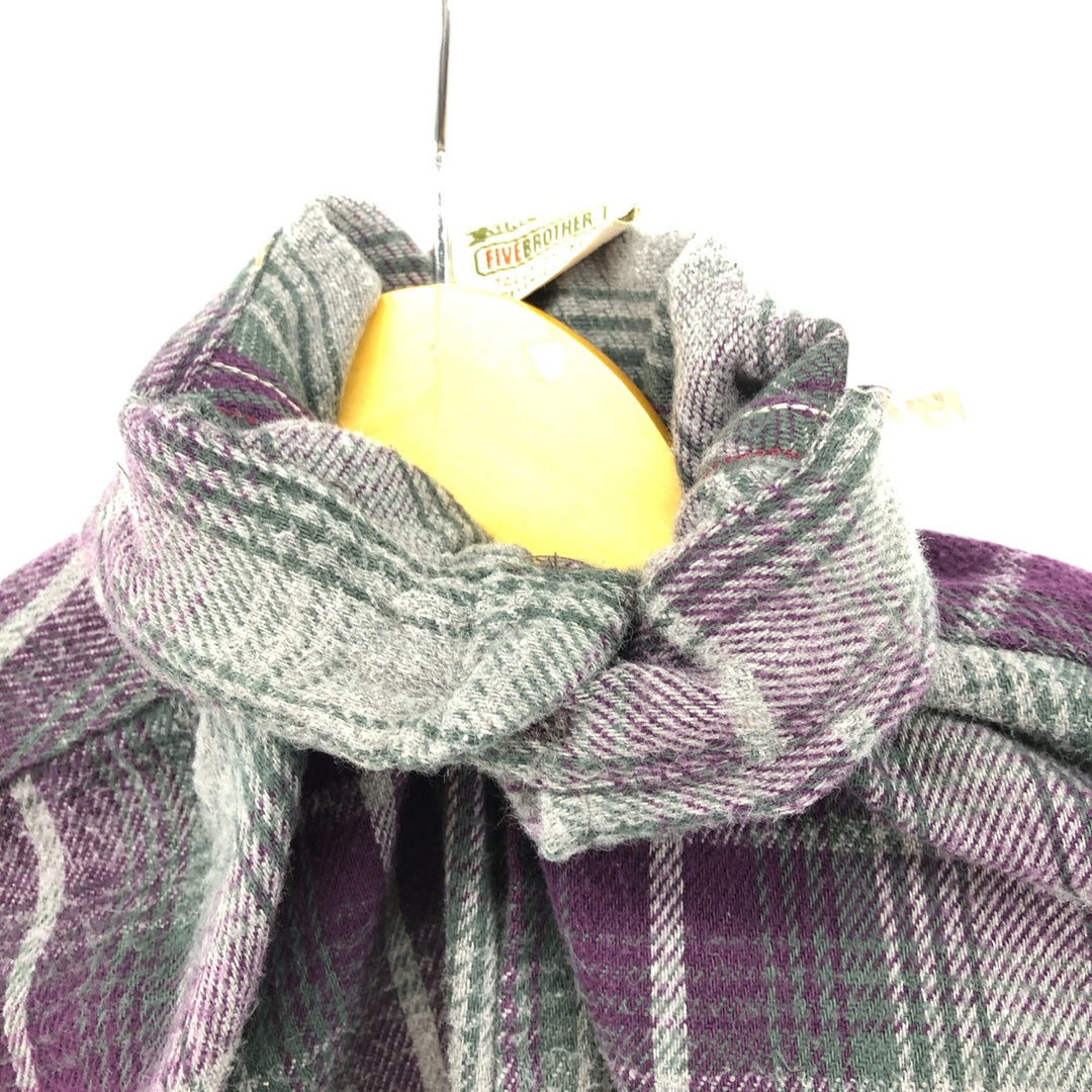 90'S Five Brother Long Sleeve Flannel Check Shirt Men's M Size Vintage unclear purple type Vintage Second Hand