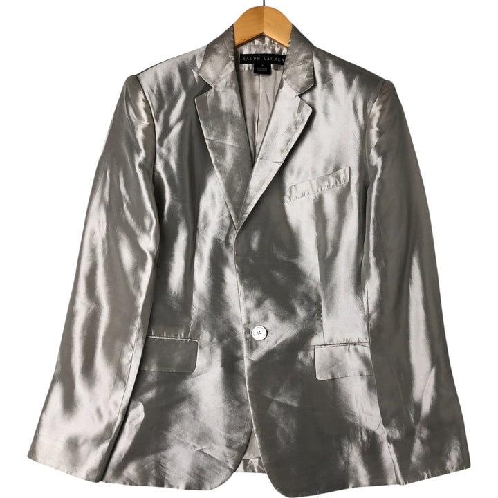 Ralph Lauren Tailored Jacket Made in USA Women's S Size silk Silver type Vintage Second Hand
