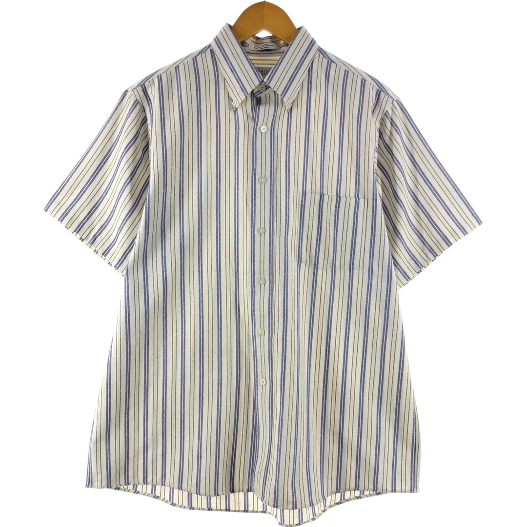 Van Heusen Border Pattern Short Sleeve Button-Down Shirt Made in USA Men's Size L cotton white type Vintage Second Hand