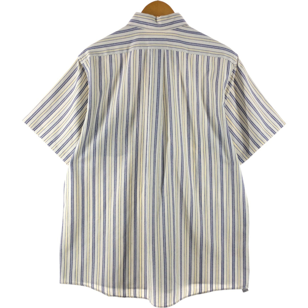 Van Heusen Border Pattern Short Sleeve Button-Down Shirt Made in USA Men's Size L cotton white type Vintage Second Hand