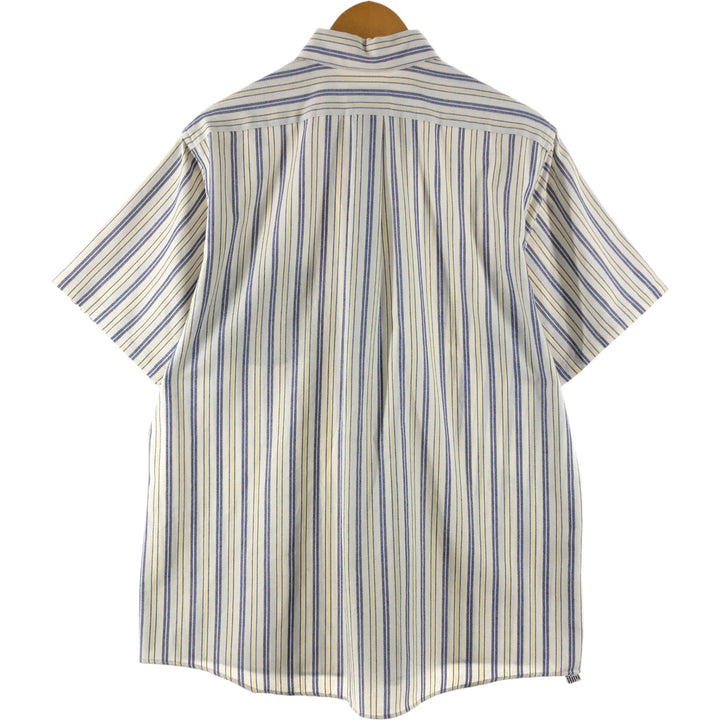 Van Heusen Border Pattern Short Sleeve Button-Down Shirt Made in USA Men's Size L cotton white type Vintage Second Hand